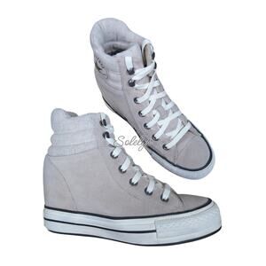 Converse 2016 Platform Plus Collar Hidden Wedge Suede High Top Gray Sneaker 8